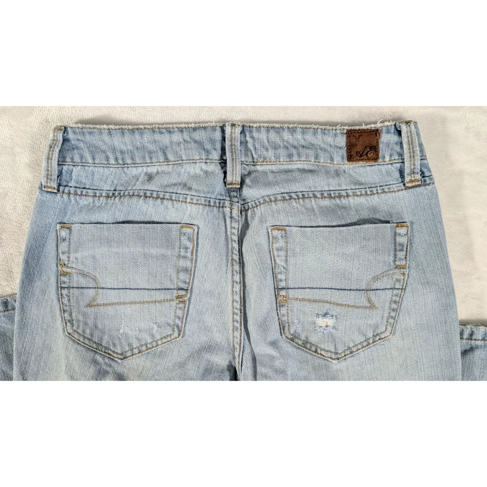 ❤️ American Eagle True Boot Distressed 100% Cotton Size 0 Short Light Wash - Picture 7 of 14